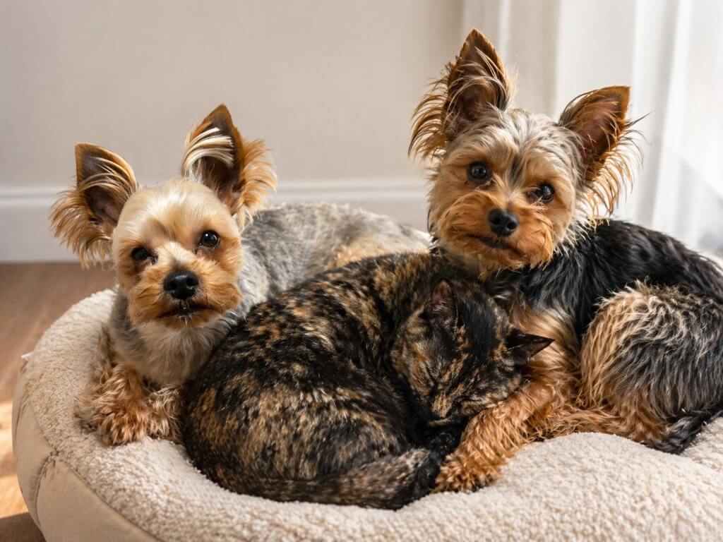 境内でのんびり過ごす犬と猫
